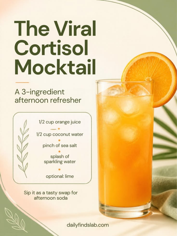 The Viral Cortisol Mocktail: a 3-ingredient afternoon refresher with orange juice, coconut water and sea salt