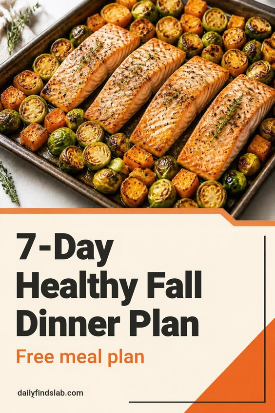 7-Day Healthy Fall Dinner Plan: free meal plan with sheet-pan salmon